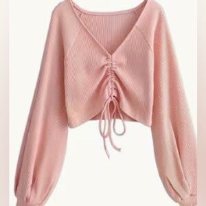 Pink V-Neck Ruched Women's Top